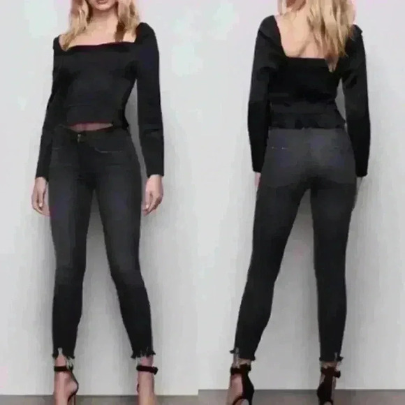 𝅺GOOD American Good Legs Crop Jeans Black083 Size 2/26 - Picture 1 of 8
